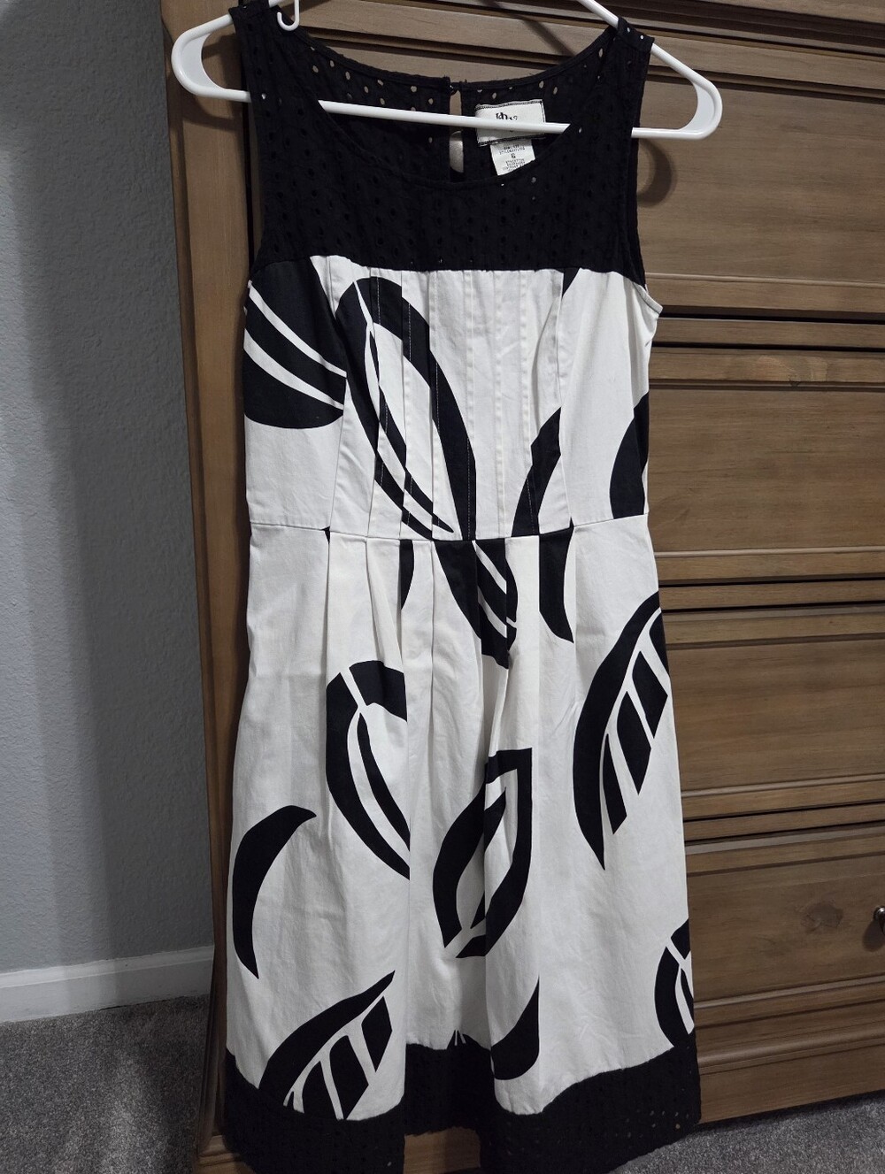 Sleeveless Dark Navy Blue & White Floral Print Fit-and-Flare Dress
